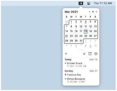 Itsycal menu bar calendar screenshot